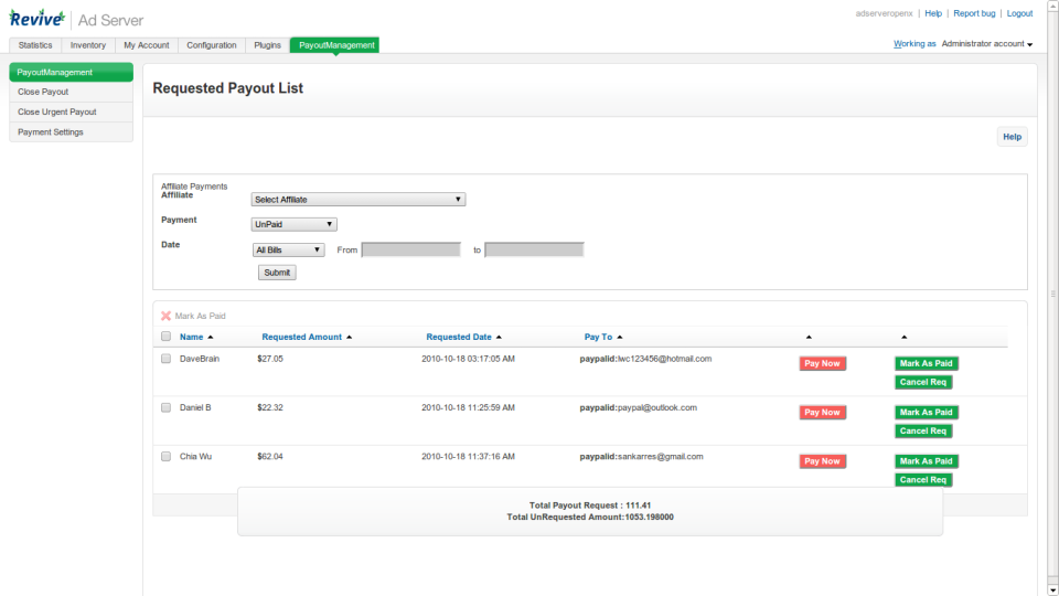 screenshot of Revive Adserver